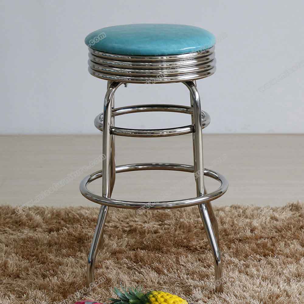 Turquoise round steel frame with footer 1960s kitchen retro bar stools,gross turquoise round steel frame kitchen retro 1960s bar stools, American 1950s style retro diner bar stools furniture R-8828