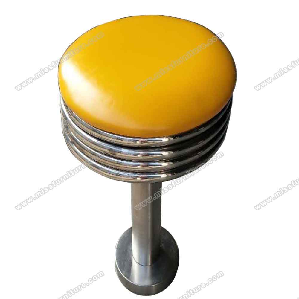 High quality round yellow leather seater and fixed to floor american retro dinette steel retro diner barstools gallery