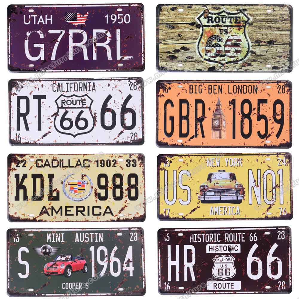 American diner license plate decor, rectangle iron 1950s retro diner license plate decoration,classic 1950s retro diner decor design R-89014