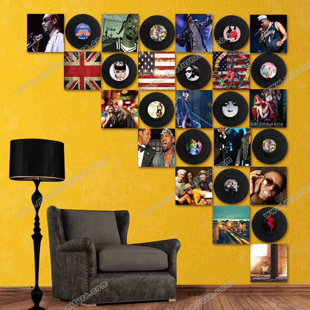 American diner round vinyl records decor, colorful round iron retro 1950s diner vinyl records decoration,classic 1950s retro diner decor design R-89032