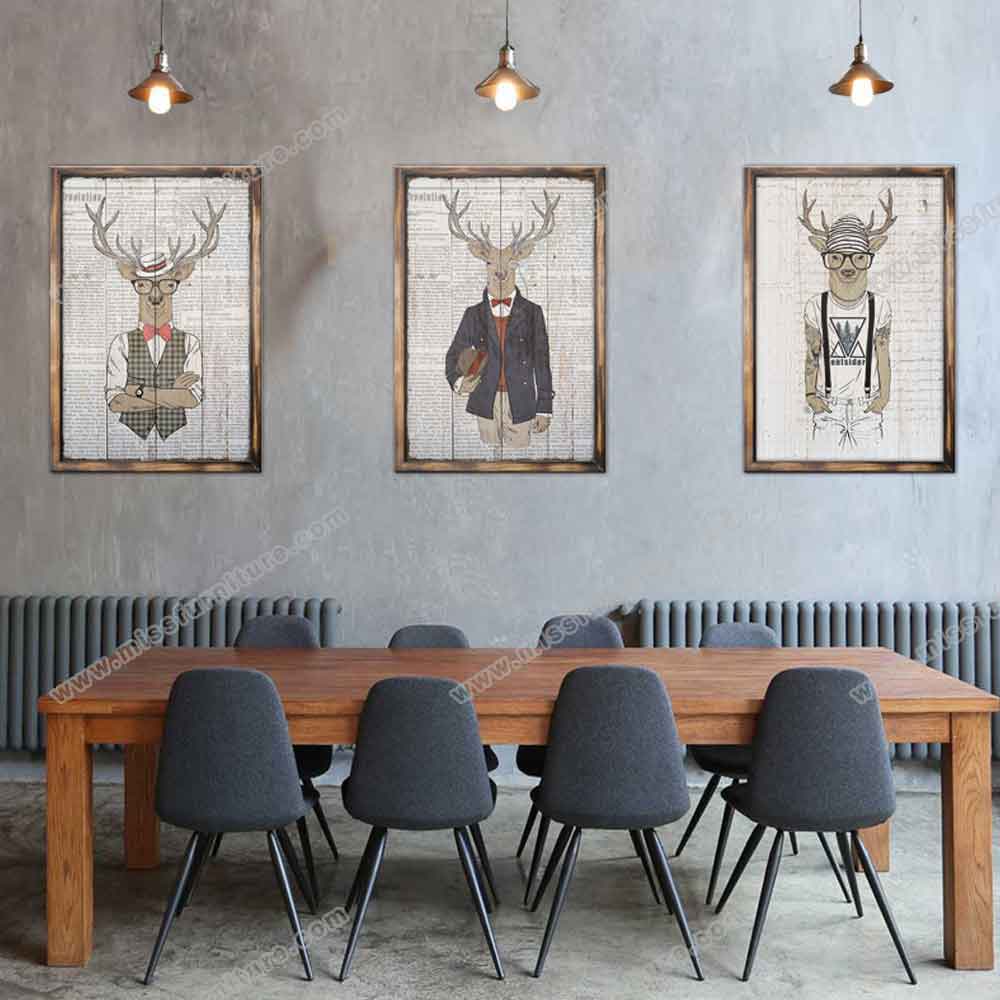 American diner animal mural decor, design MDF retro 1950s diner deer/giraffe/rabbit wall painting decoration,classic 1950s retro diner decor design R-89065