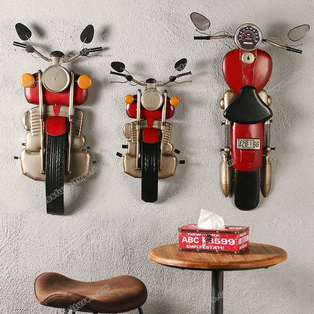 Iron 1950s diner motorcycle wall decor design, 50's dinette with clock retro pandent motor decoration design , classic 1950s retro diner decor design R-89131