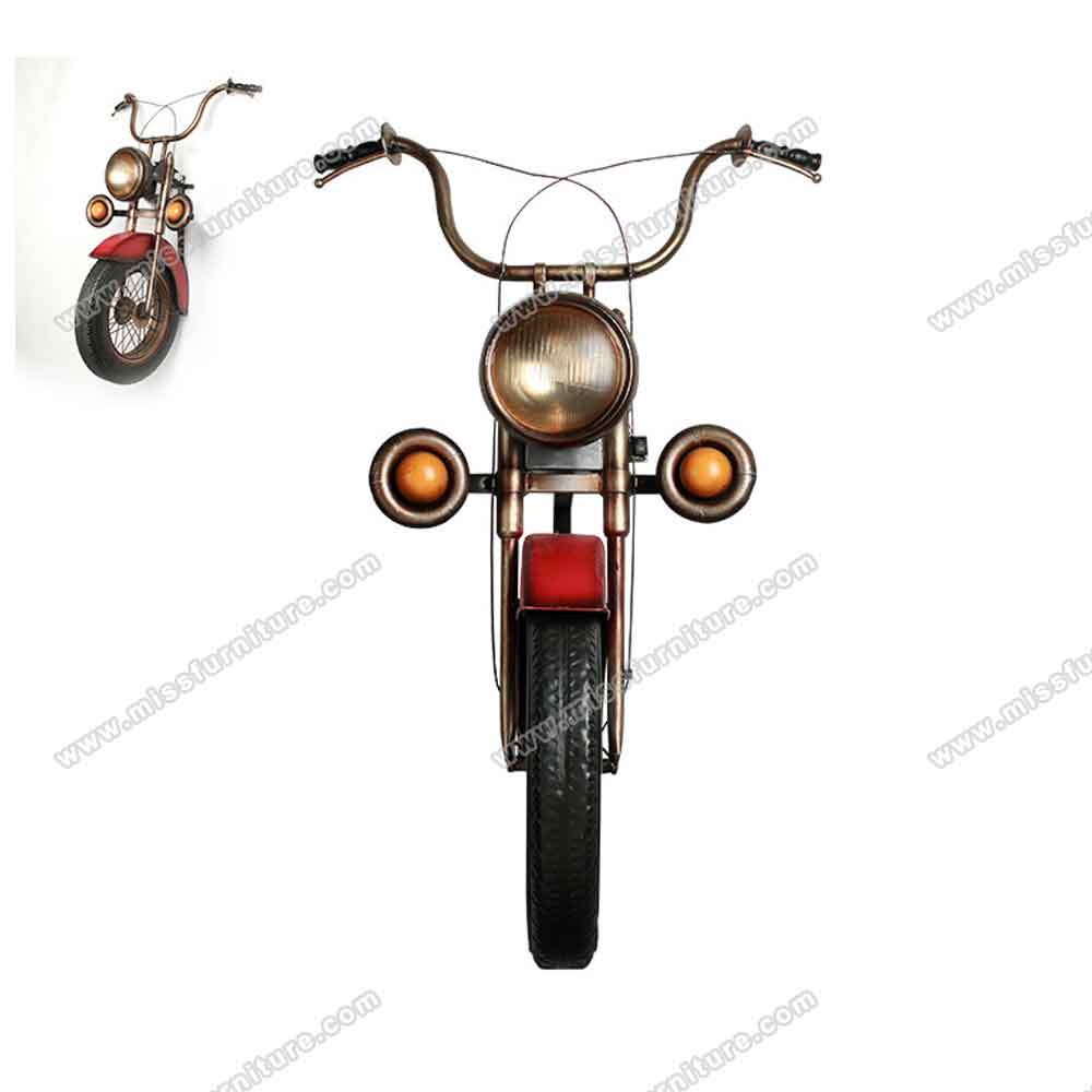 Midcentury retro diner motorcycle with tyre wall decor, red color pendant 1950s diner motor models wall decor, classic 1950s retro diner decor design R-89143