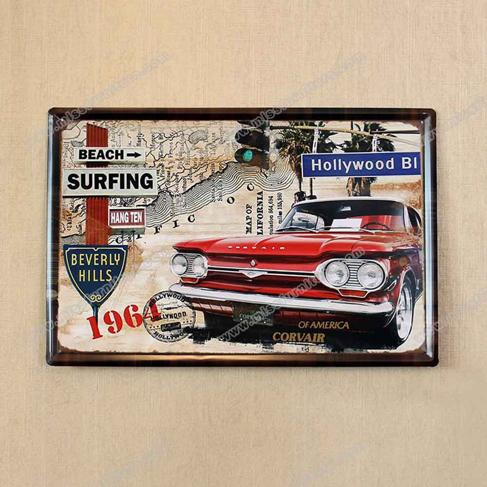 1950s retro diner rectangle iron painting decor, classic retro diner and cafe rectangle iron painting decoration, classic 1950s retro diner decor design R-89084