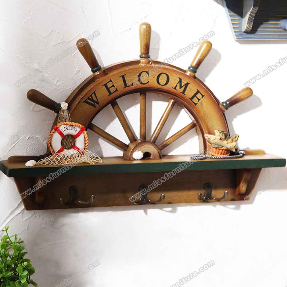 Solid wood ship model retro diner wall decor, old wood ship and rudder model retro diner wall decoration, classic 1950s retro diner decor design R-89102