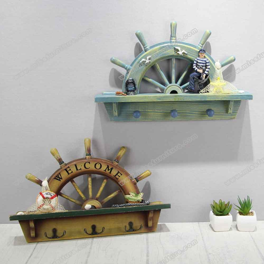 Solid wood ship model retro diner wall decor, old wood ship and rudder model retro diner wall decoration, classic 1950s retro diner decor design R-89103