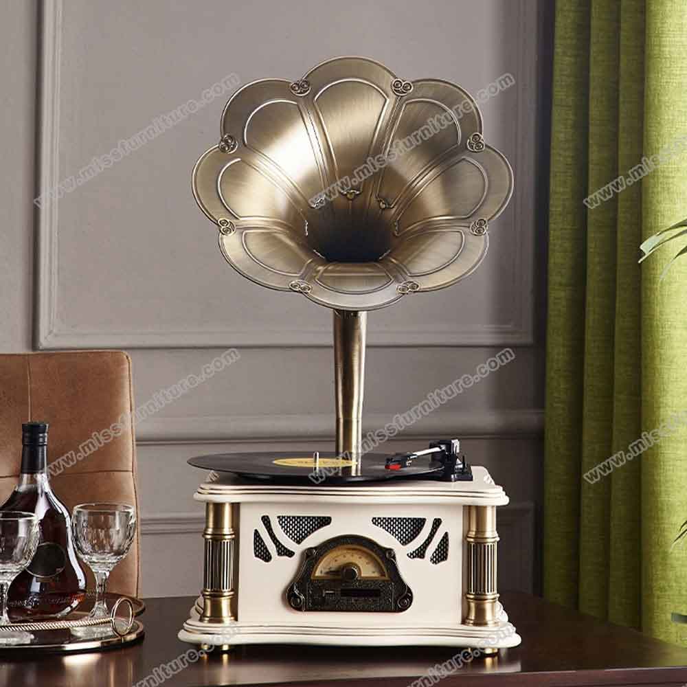 Retro diner wood vinyl recorder player with copper speaker, 50s retro recorder player/Radio player/USB player, classic 1950s retro diner vinyl records player R-89202