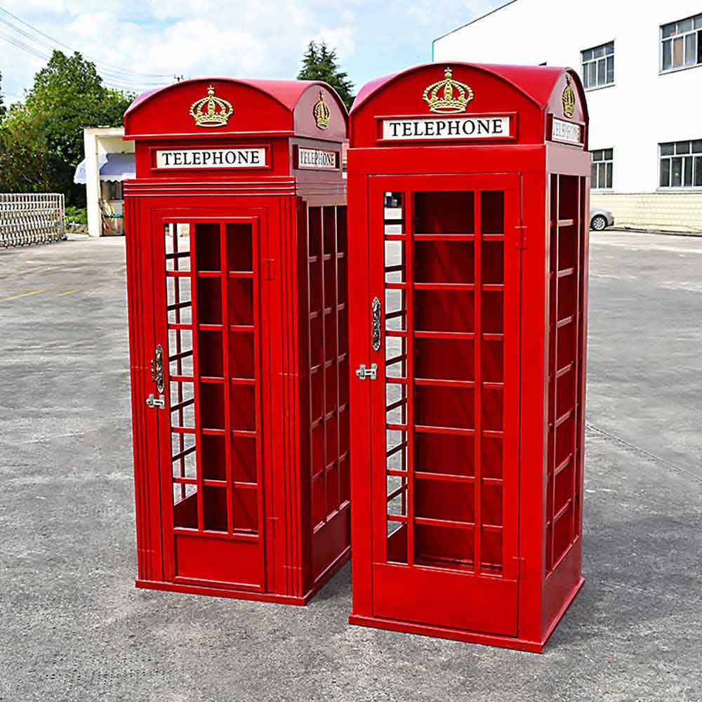 American 1950s retro diner red metal telephone booth, metal telephone kiosk, red metal mailbox, metal bench, metal signage models, classic 1950s retro diner metal telephone kiosk models R-8925