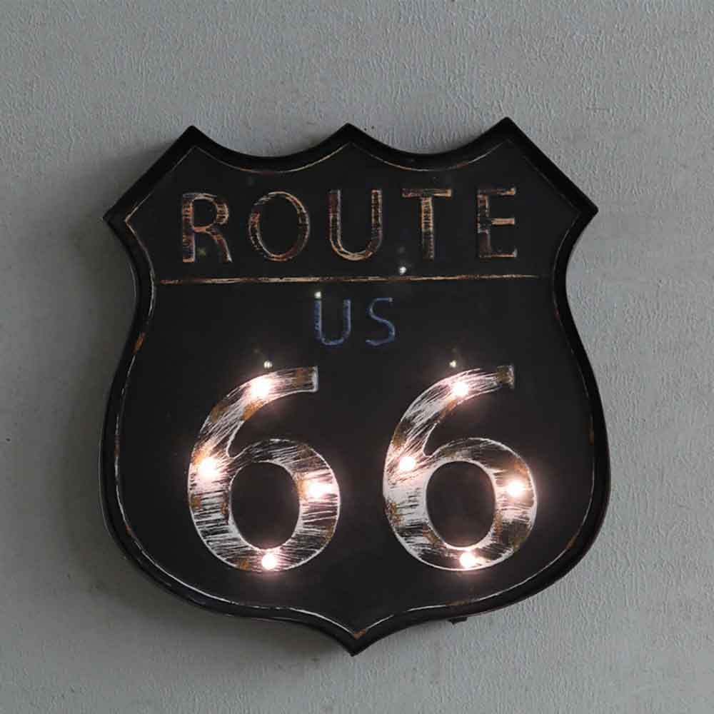 Midcentury American style 1950s retro 66 ROUTE LED signage, customize 1950s style metal with LED lights diner signage, classic 1950s retro diner metal 66 ROUTE LED signage R-8927